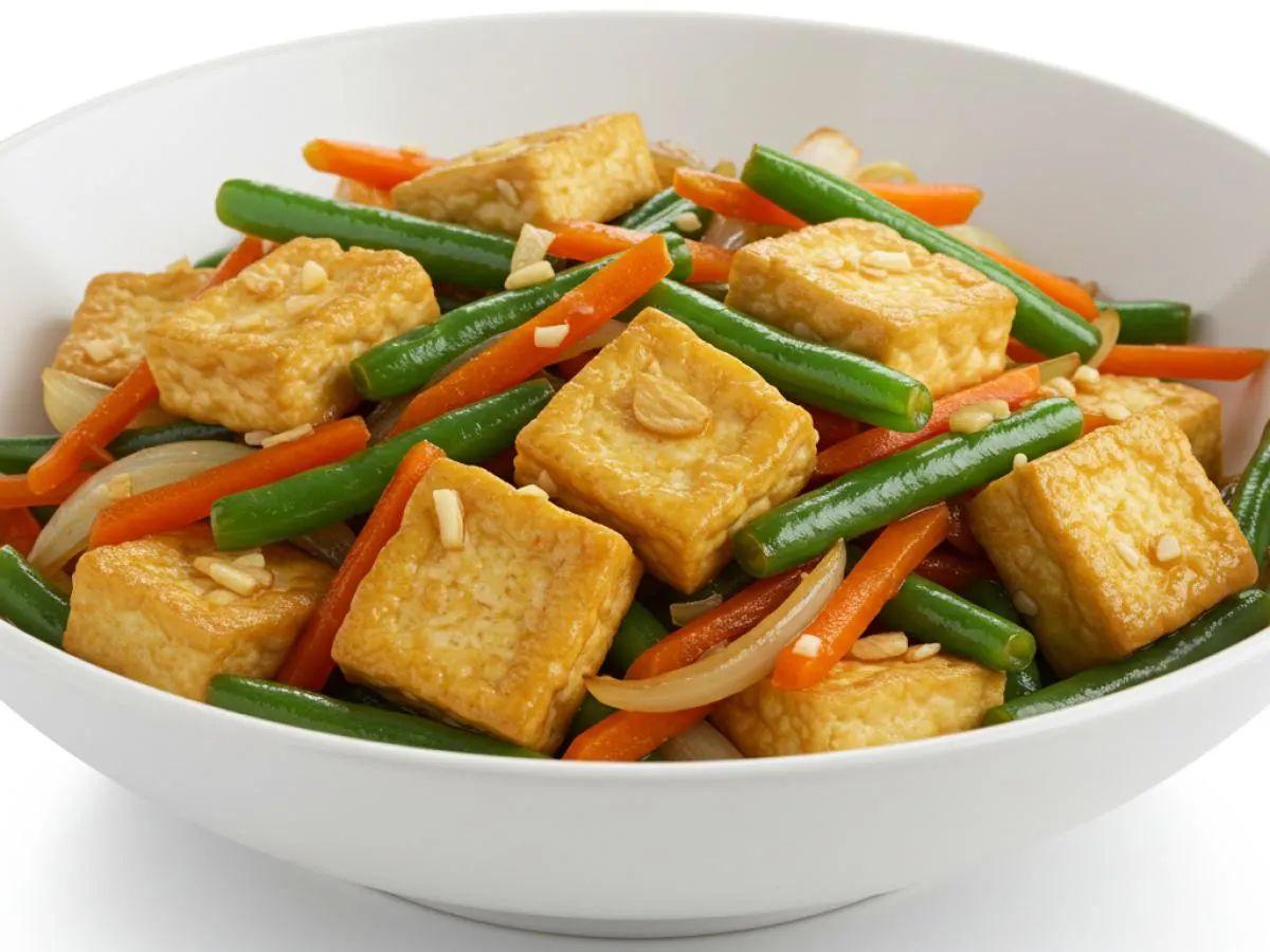 Vegan Stir Fried Tofu with Garlic Green Bean