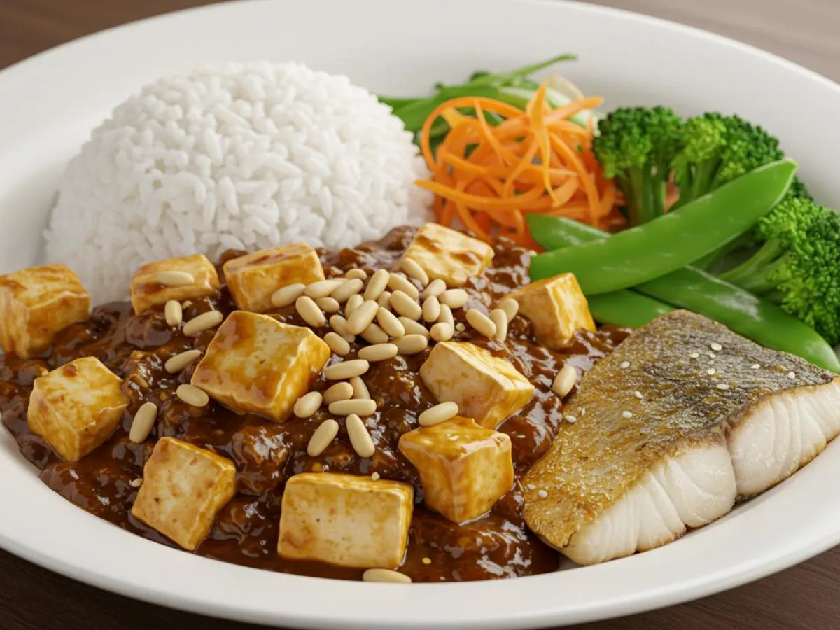 Mapo Tofu Pork Pine Nut Fish Rice Veggie Deluxe