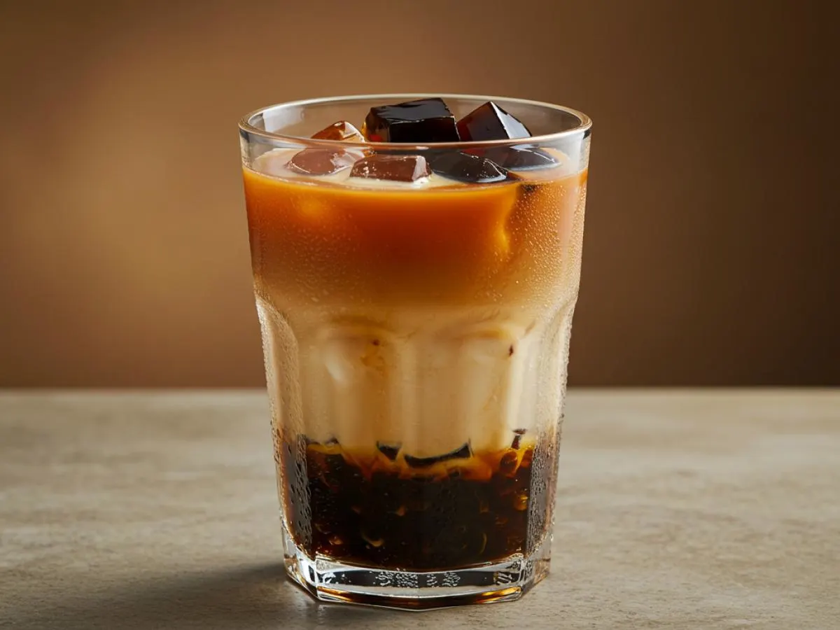 Medium Da Hong Pao Latte w/ Grass Jelly (50% sweet) Medium Da Hong Pao Latte w/ Grass Jelly (50% sweet)