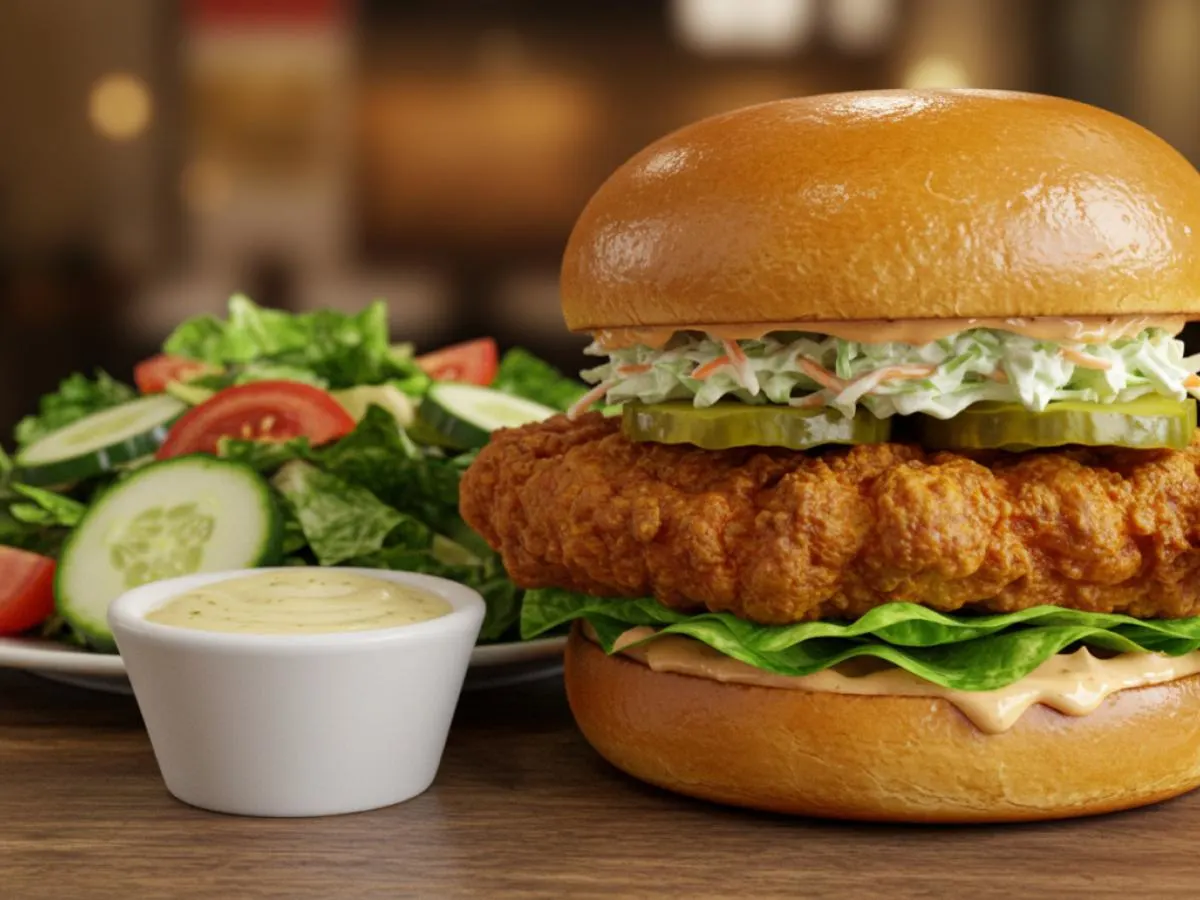 Fried Crispy Chicken Burger with Salad Fried Crispy Chicken Burger with Salad