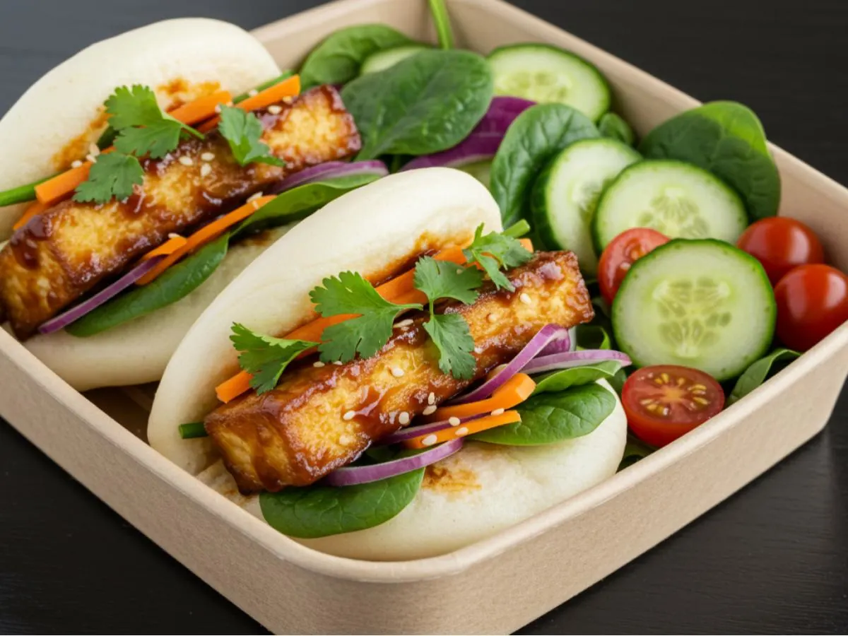 2 Fried Vegetarian Tofu Buns and Salad Box 2 Fried Vegetarian Tofu Buns and Salad Box