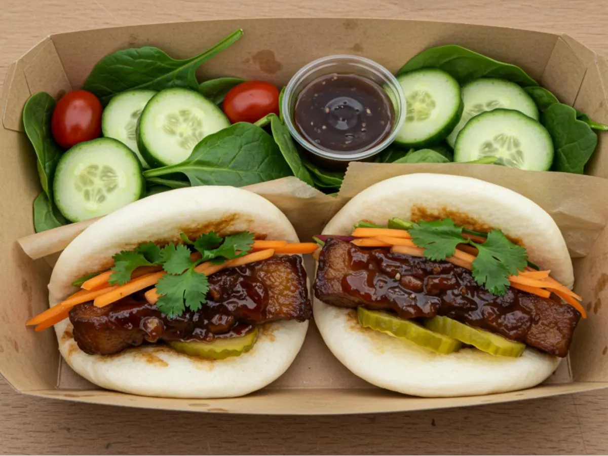 2 Braised Pork Belly Buns and Salad Box 2 Braised Pork Belly Buns and Salad Box
