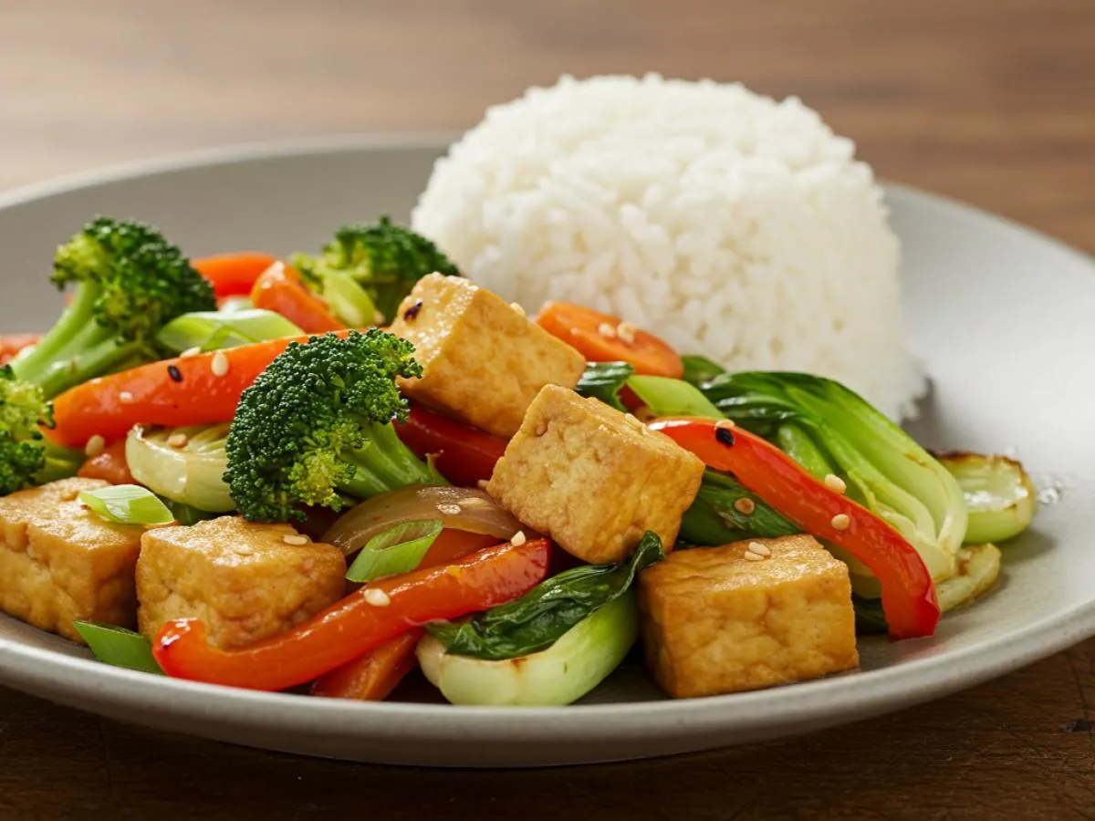 Tofu Stir-Fry with Garlic Noodles and Asian Roasted Veggies Tofu Stir-Fry with Garlic Noodles and Asian Roasted Veggies