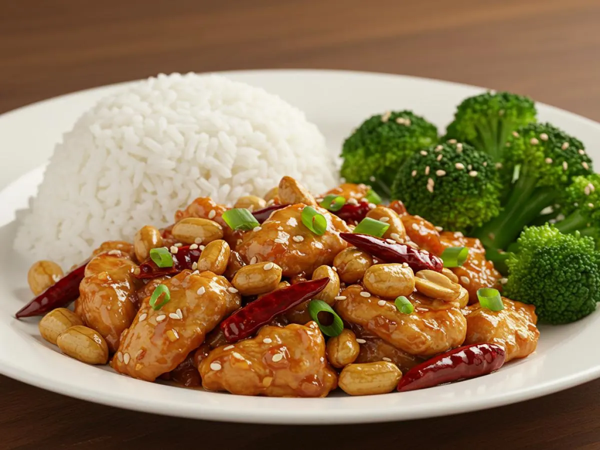 Kung Pao Chicken with White Rice and Sesame Broccoli Kung Pao Chicken with White Rice and Sesame Broccoli