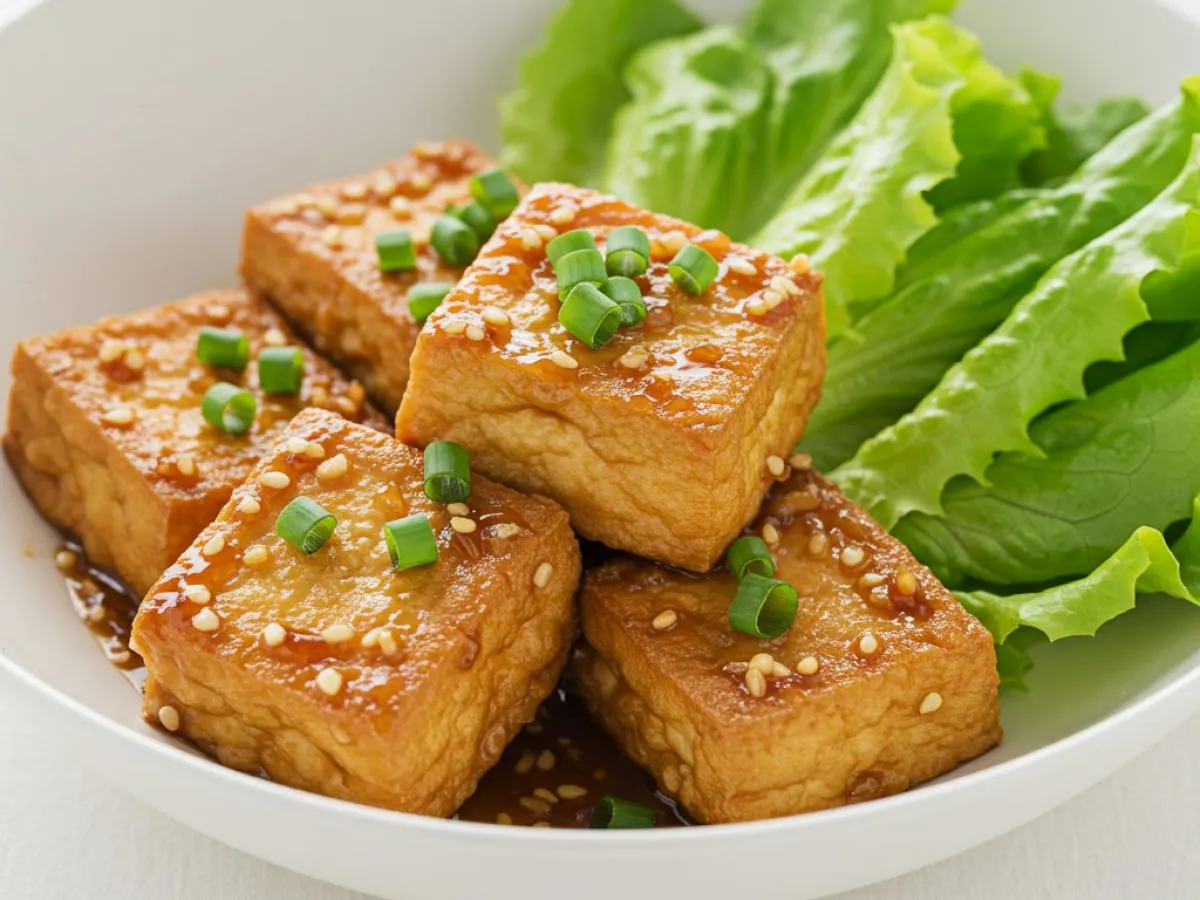 Soy Garlic Crispy Tofu with Green Salad