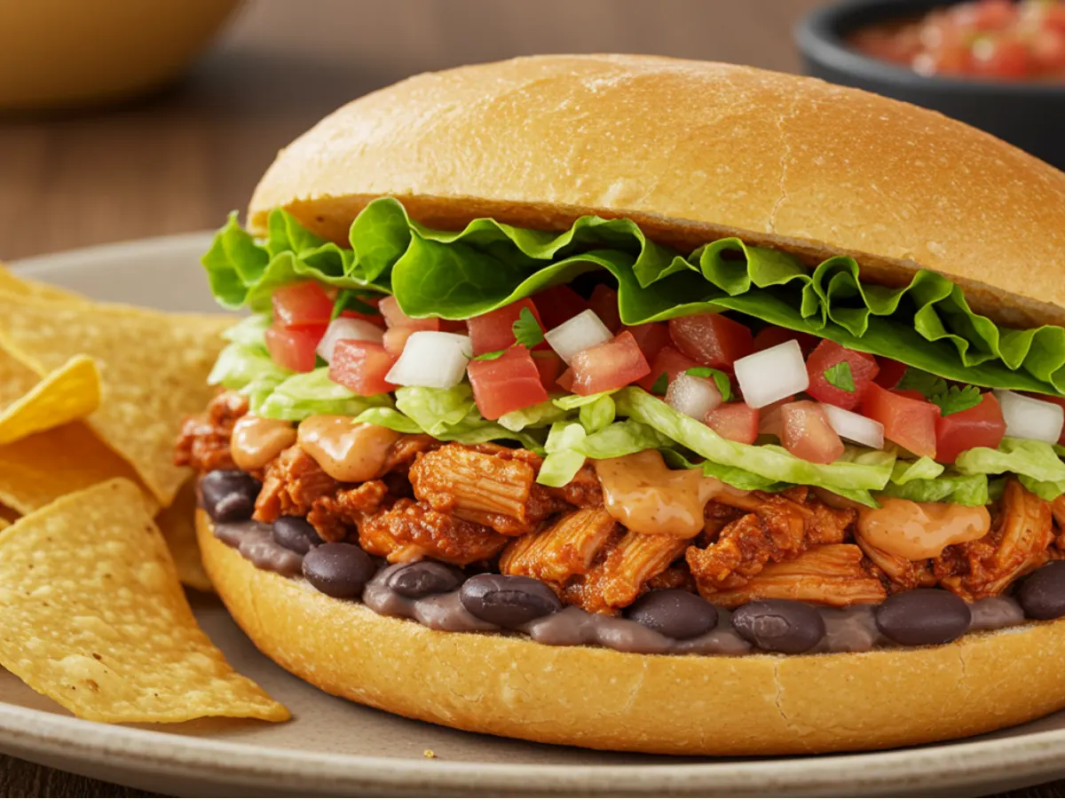 Al Pastor Torta with Black Beans Al Pastor Torta with Black Beans
