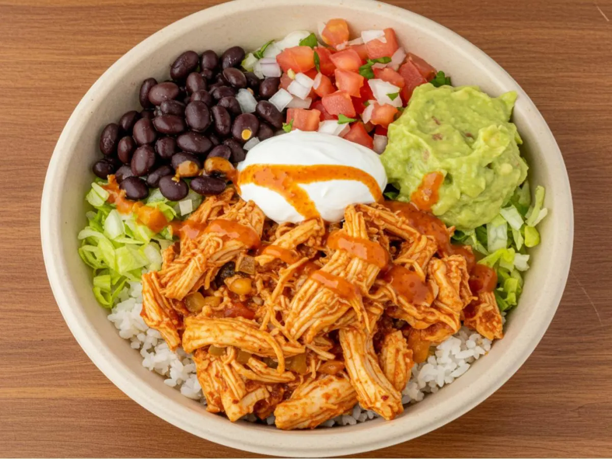 Chicken Tinga Torta Bowl with Black Beans with Guacamole Chicken Tinga Torta Bowl with Black Beans with Guacamole