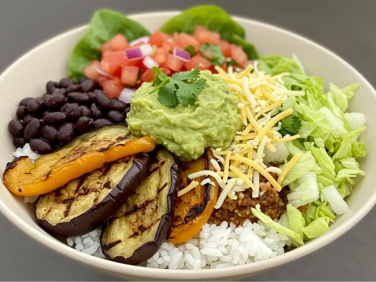 Vegetable Torta Bowl with Black Beans, Guacamole and Cheese Vegetable Torta Bowl with Black Beans, Guacamole and Cheese