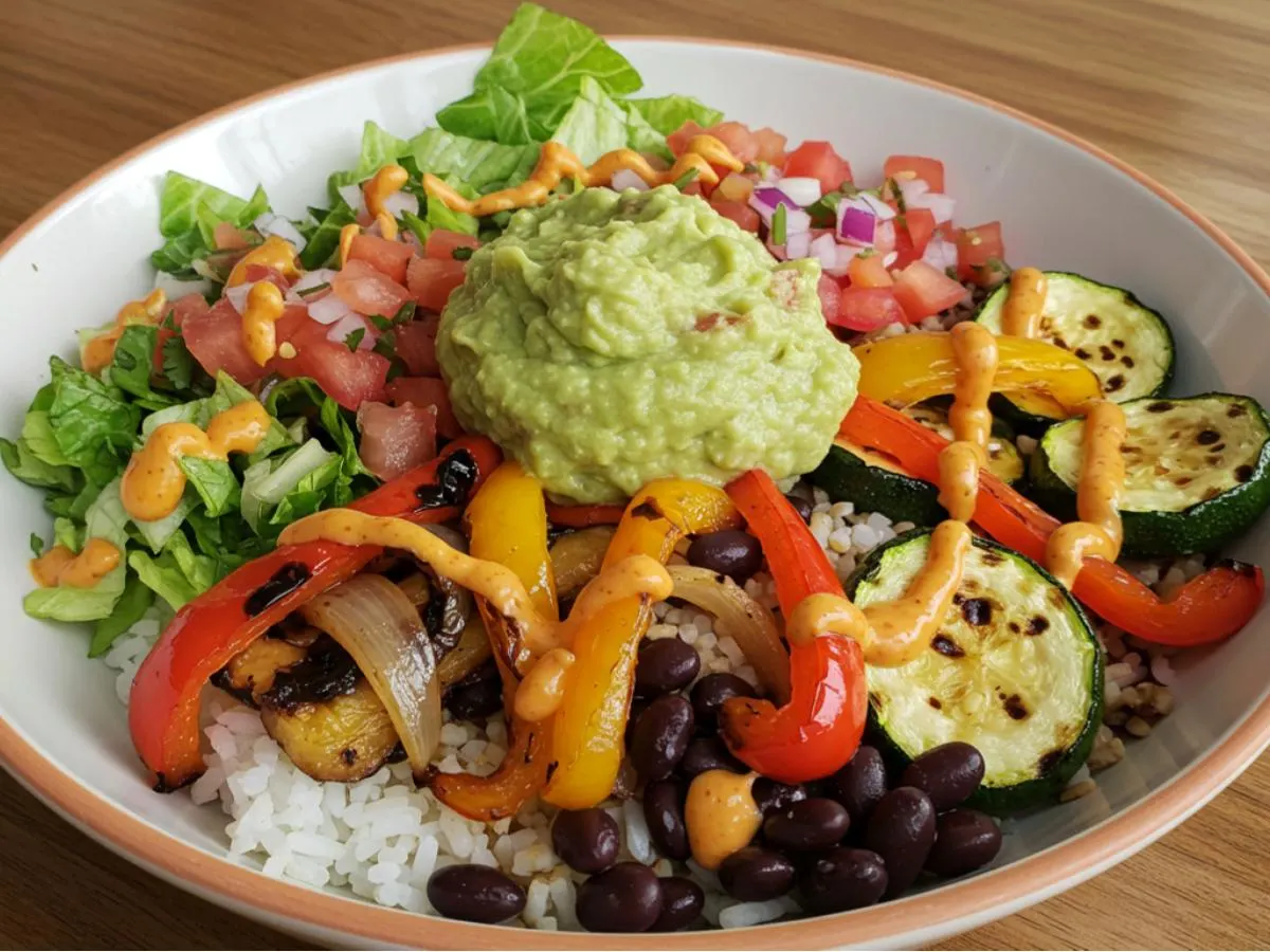 Vegetable Torta Bowl with Black Beans and Guacamole Vegetable Torta Bowl with Black Beans and Guacamole