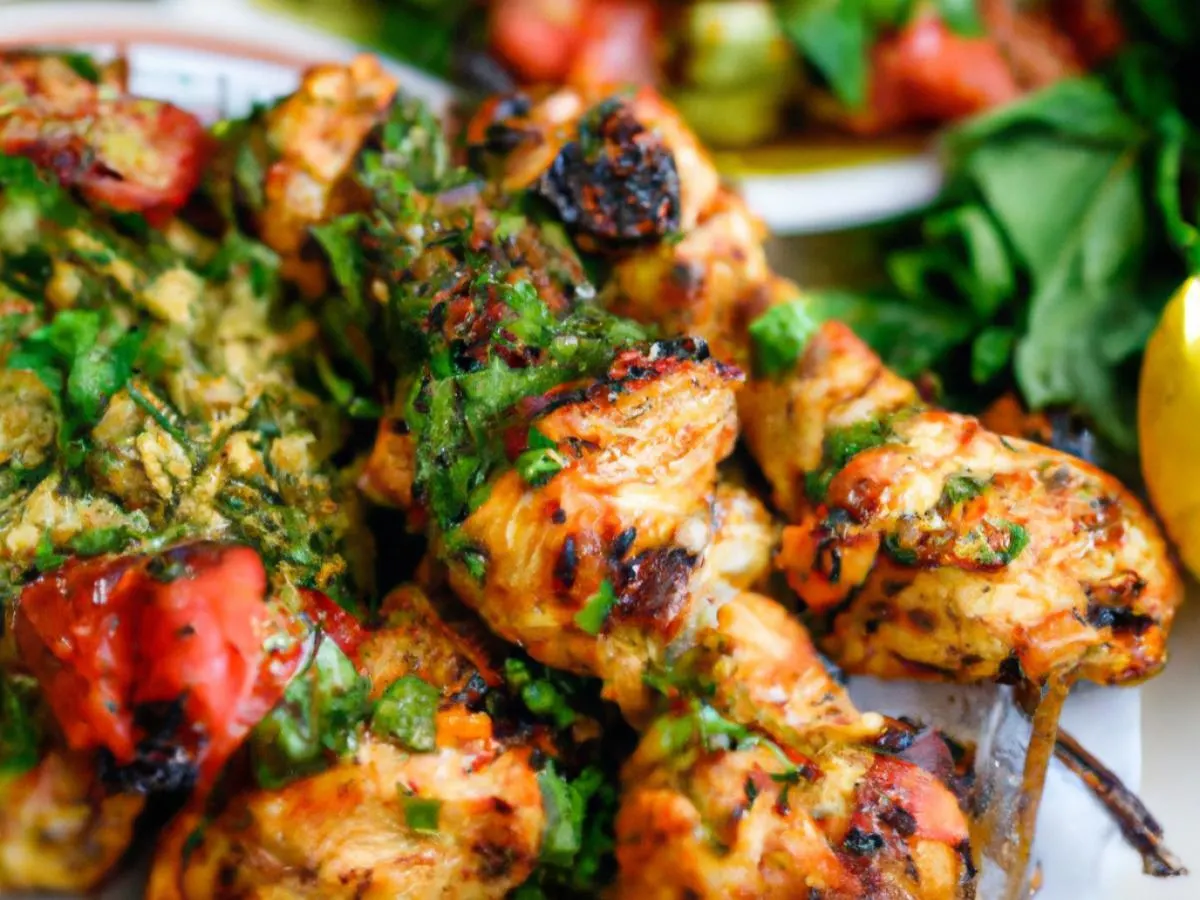 Spicy Chicken Kabob with Tabouli Salad and Baklava Spicy Chicken Kabob with Tabouli Salad and Baklava
