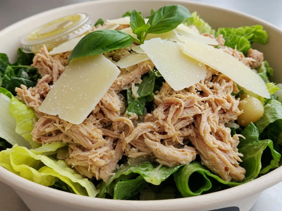 Honey Roasted Garlic Ceasar Salad with Pulled Chicken Honey Roasted Garlic Ceasar Salad with Pulled Chicken