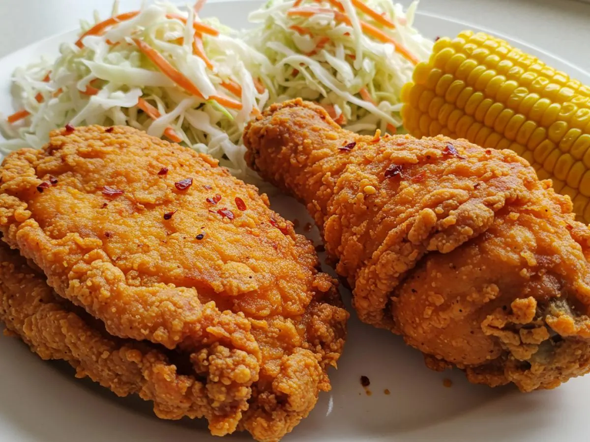 Spicy Fried Chicken with Coleslaw and Corn Spicy Fried Chicken with Coleslaw and Corn