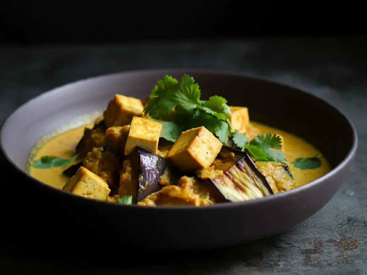 Roasted Eggplant and Tofu with Coconut Milk Curry Sauce Roasted Eggplant and Tofu with Coconut Milk Curry Sauce
