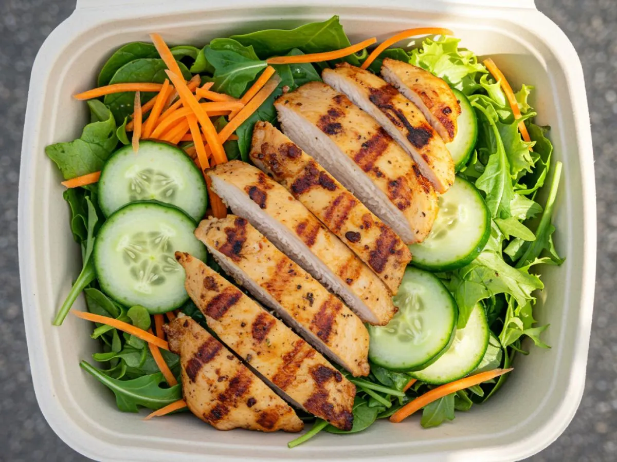 [Special Diet] Grilled Chicken Mixed Green Salad Bowl with Cucumber, Carrots.