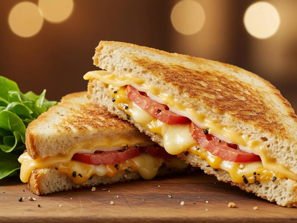 [Flexport] Gluten-Free Grilled Three-Cheese Tomato Sandwich with Mixed Greens
