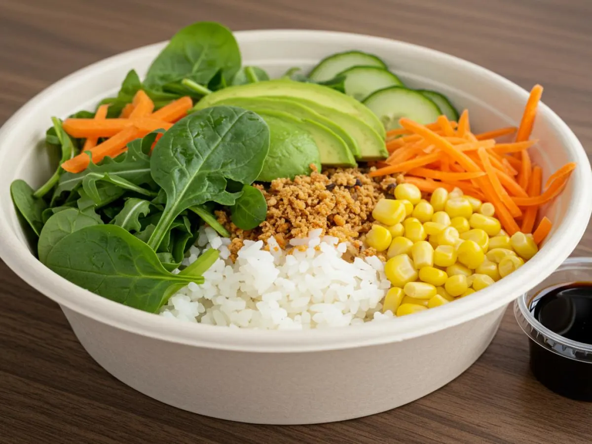 AF Vegan Corn & Avo Rice Bowl, Coconut Amino (No Edamame, Sesame Seed) AF Vegan Corn & Avo Rice Bowl, Coconut Amino (No Edamame, Sesame Seed)