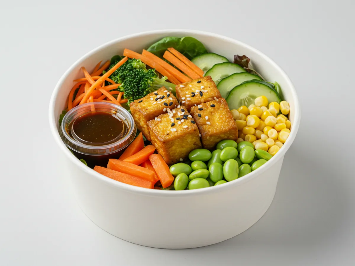 Vegan Curry Tofu Mixed Green Salad Bowl, Japanese Curry Sauce (NO Sesame Seed) Vegan Curry Tofu Mixed Green Salad Bowl, Japanese Curry Sauce (NO Sesame Seed)