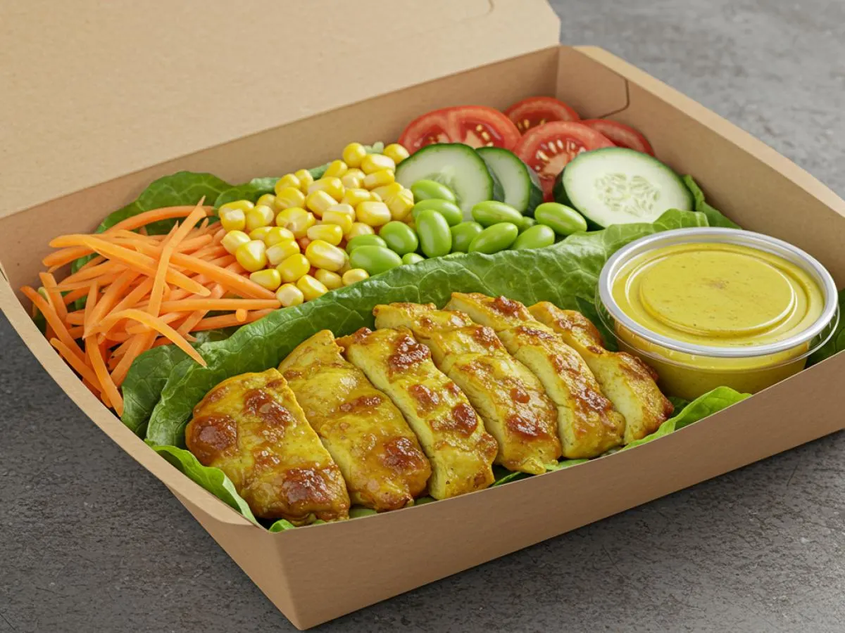 Spicy Curry Chicken Salad Bowl with Spicy Yellow Curry Sauce (NO Sesame Seeds) Spicy Curry Chicken Salad Bowl with Spicy Yellow Curry Sauce (NO Sesame Seeds)