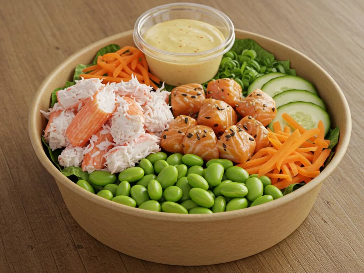 California Surf Poke Green Salad Bowl with Citrus Ponzu Sauce (NO Sesame Seeds) California Surf Poke Green Salad Bowl with Citrus Ponzu Sauce (NO Sesame Seeds)