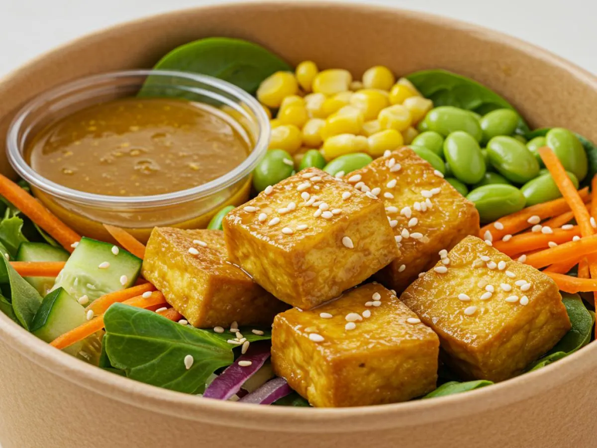 Vegan Japanese Curry Tofu Mixed Green Salad Bowl with Japanese Curry Sauce Vegan Japanese Curry Tofu Mixed Green Salad Bowl with Japanese Curry Sauce