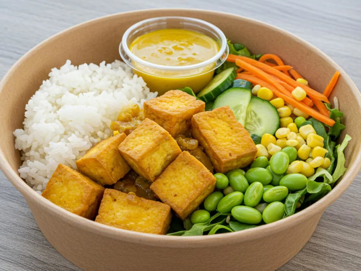 Spicy Curry Tofu Rice Bowl with Spicy Yellow Curry Sauce (NO Sesame Seeds) Spicy Curry Tofu Rice Bowl with Spicy Yellow Curry Sauce (NO Sesame Seeds)