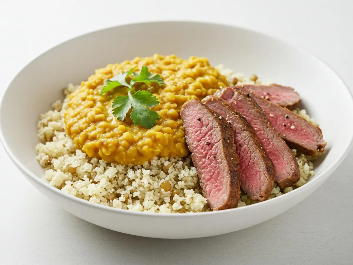Light Carb Lamb Bowl with Riced Cauliflower and Daal