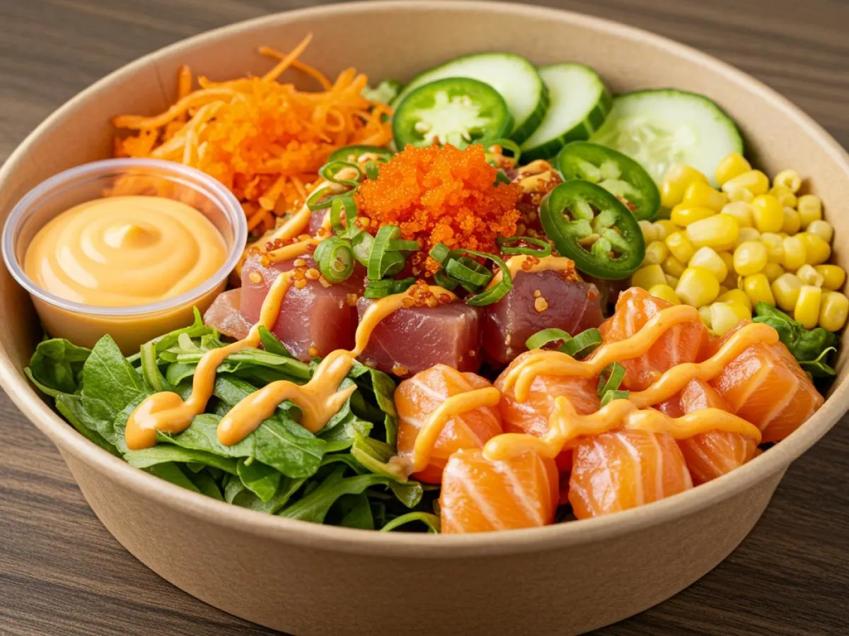 Spicy Up Poke Mixed Green Salad Bowl with Spicy Mayo Spicy Up Poke Mixed Green Salad Bowl with Spicy Mayo