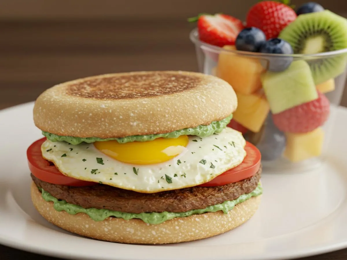 Impossible Sausage, Egg, and Tomato Breakfast Sandwich