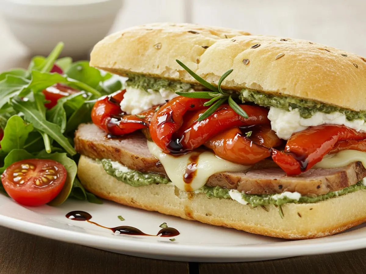 Pork and Roasted Pepper Panini with Side Salad