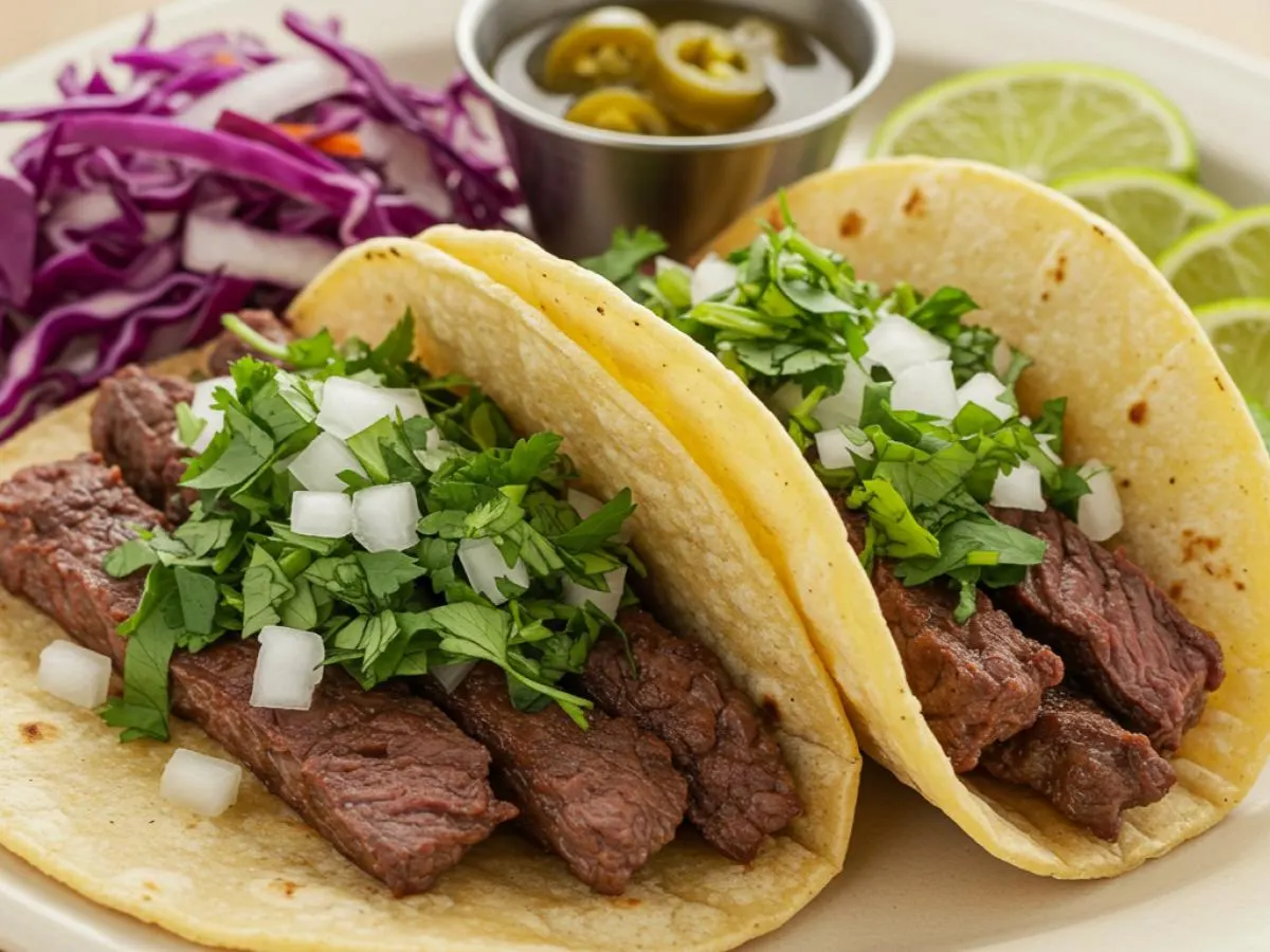 Steak Tacos on Corn Tortillas with Red Cabbage Salad
