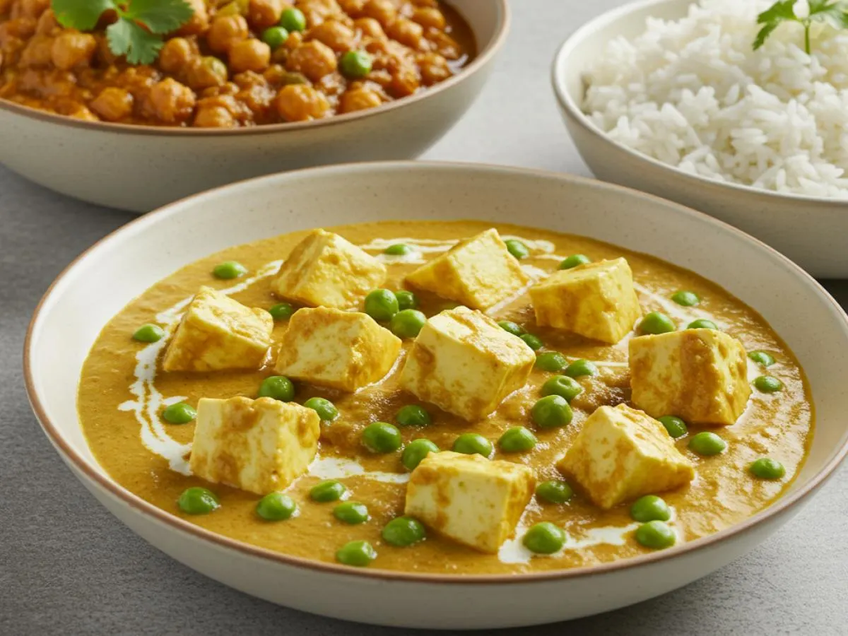 Matar Paneer With Channa Masala and Rice