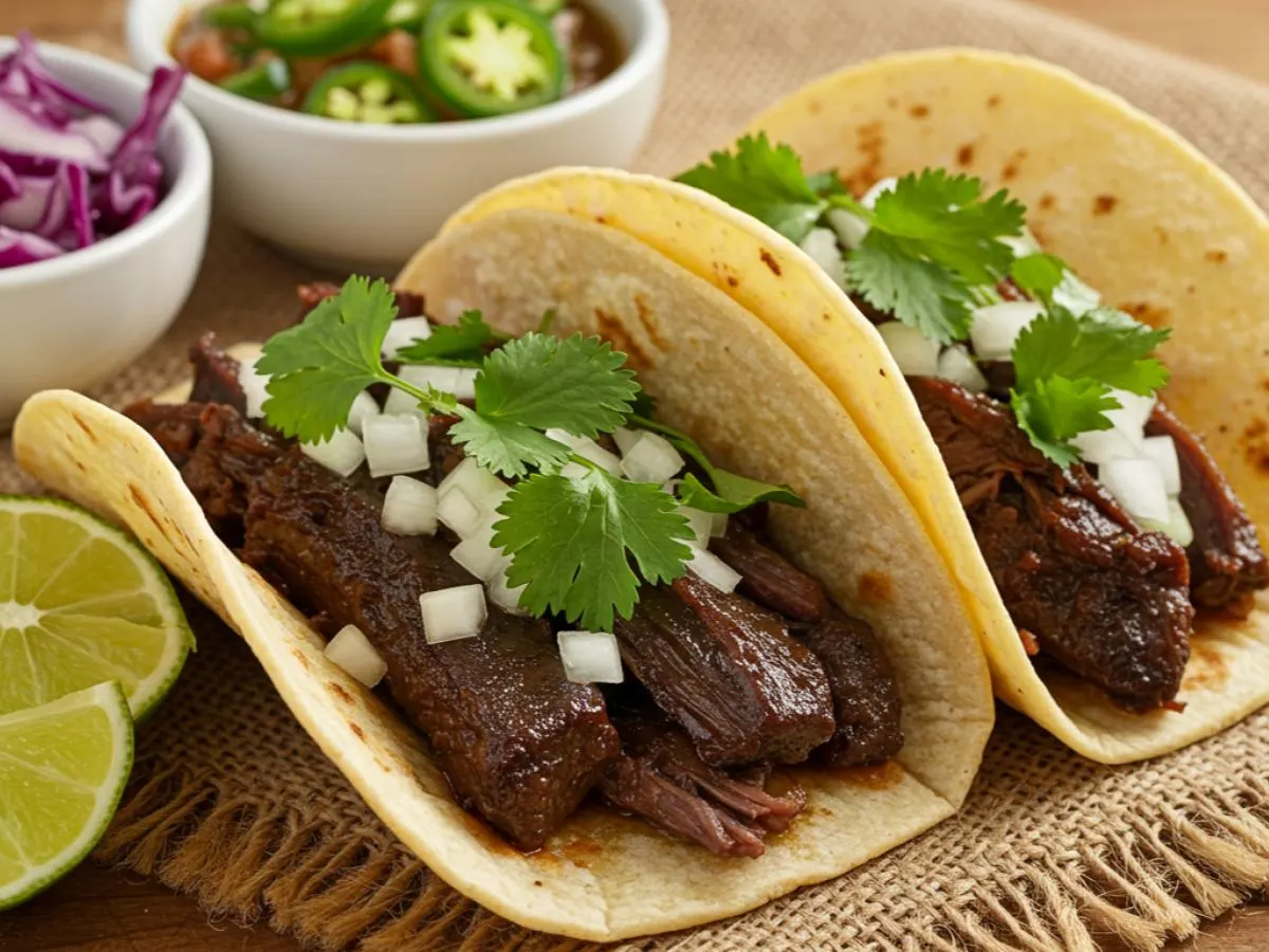 Barbacoa Tacos on Flour Tortillas with Red Cabbage Salad