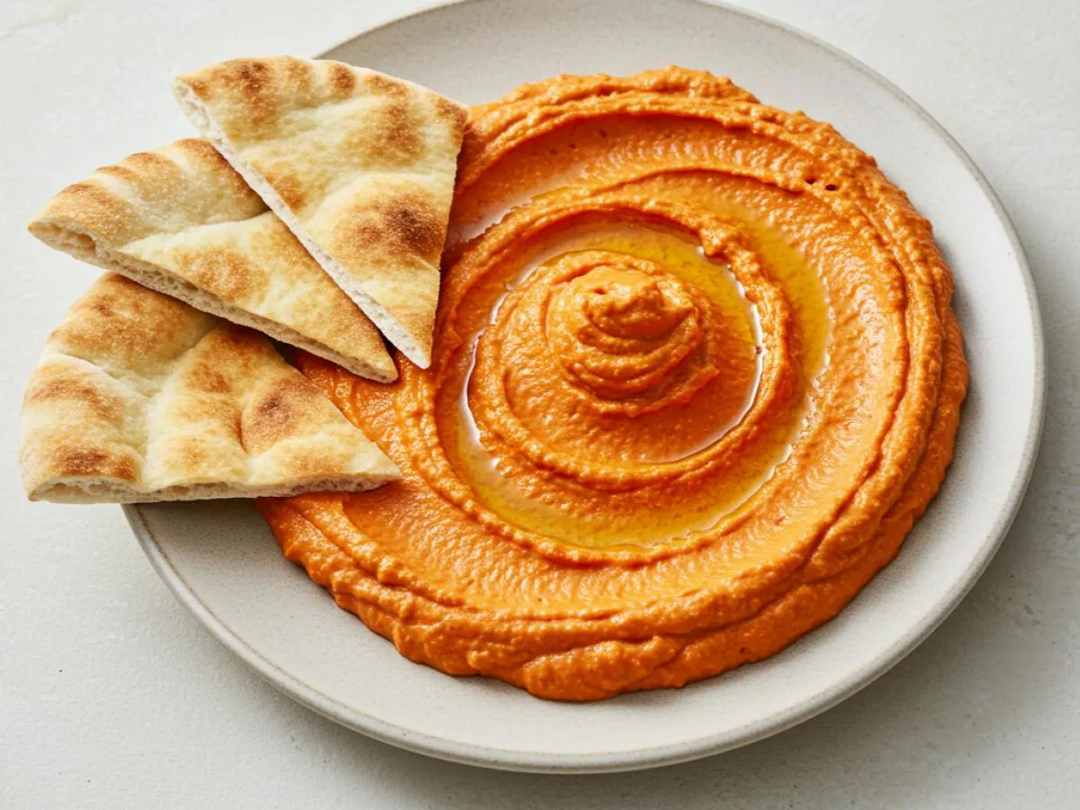 Roasted Red Pepper Hummus on Pita