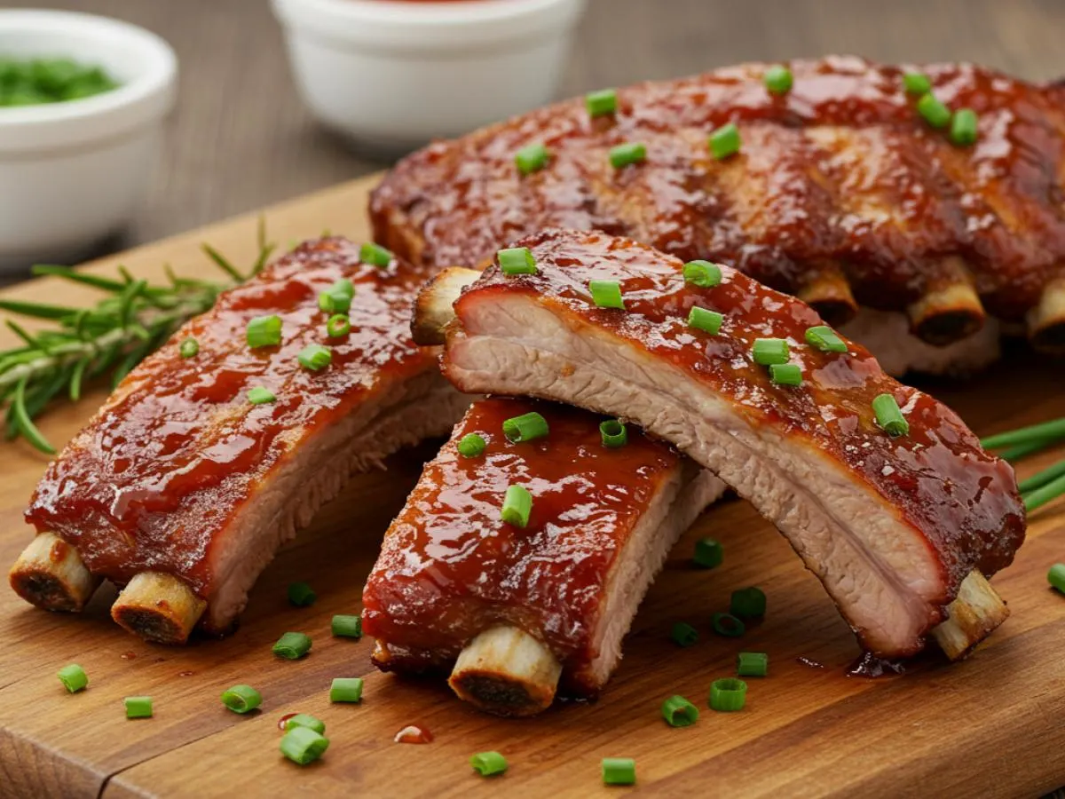 Pork Spare Ribs Glazed in Sweet BBQ Sauce
