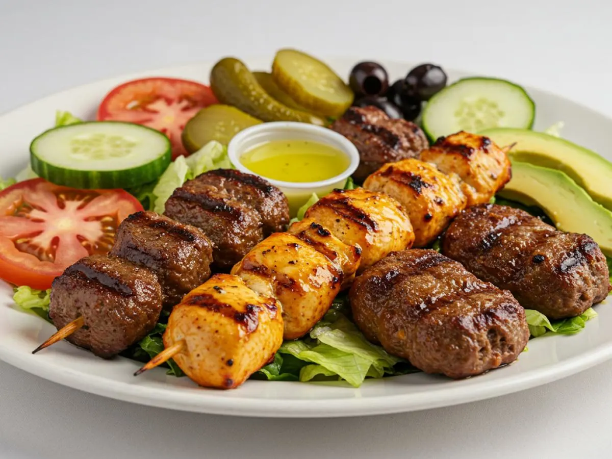 GF Halal Certified Combo Lamb & Chicken Shish Kebab Entree Salad (2oz Dressing) GF Halal Certified Combo Lamb & Chicken Shish Kebab Entree Salad (2oz Dressing)