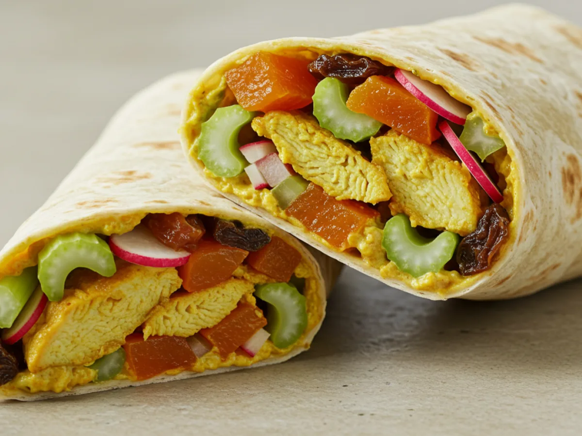 Warm Curry Apricot Chicken Wrap with Truffle Chips Warm Curry Apricot Chicken Wrap with Truffle Chips