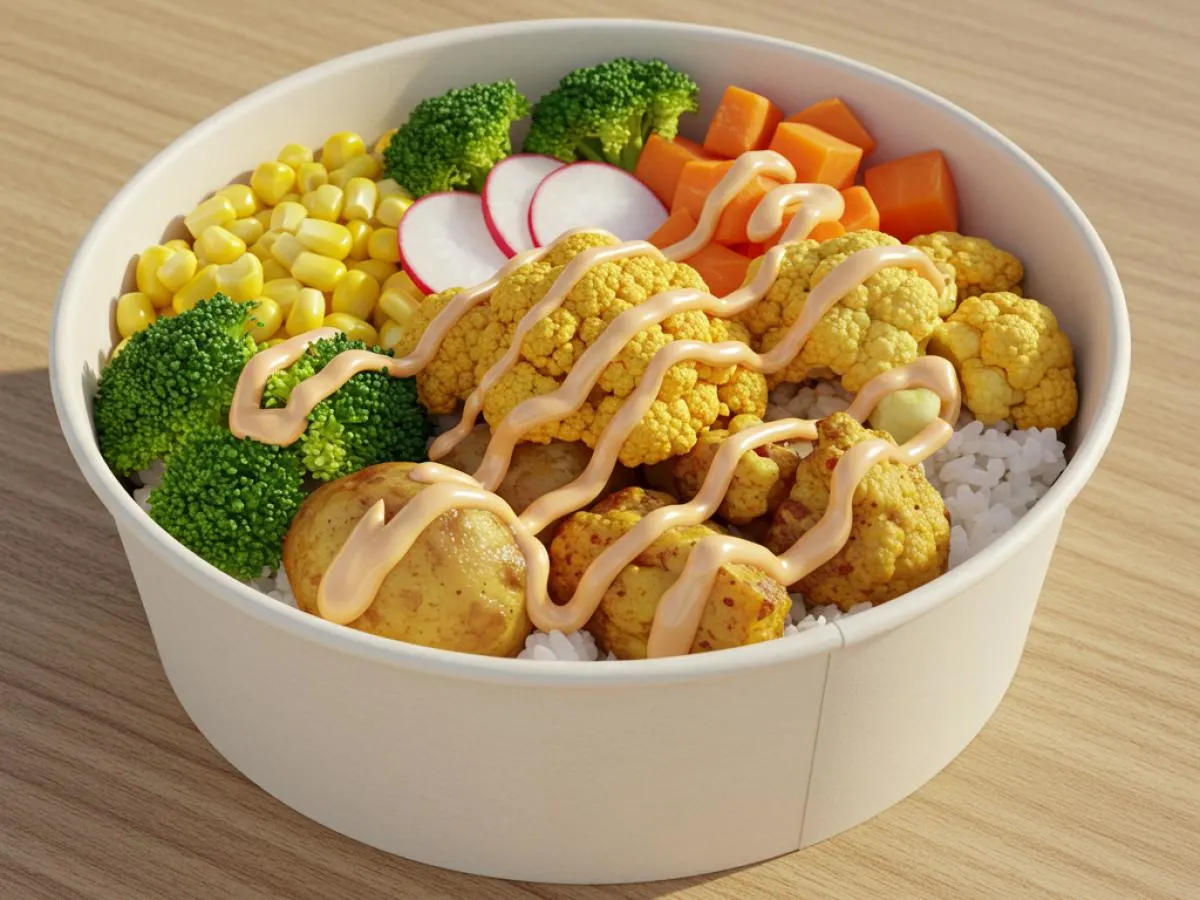Individual Korean Bowl with White Rice & Cauliflower/Potato Mix [EGG FREE]