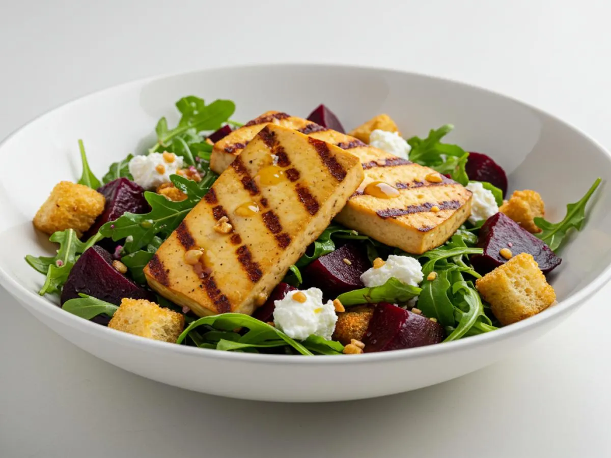 Marinated Tofu Arugula & Beet Salad
