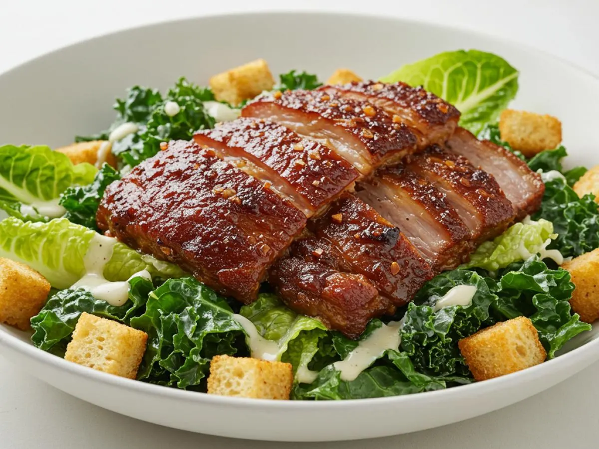 Kale & Romaine Caesar Salad with Pulled Pork