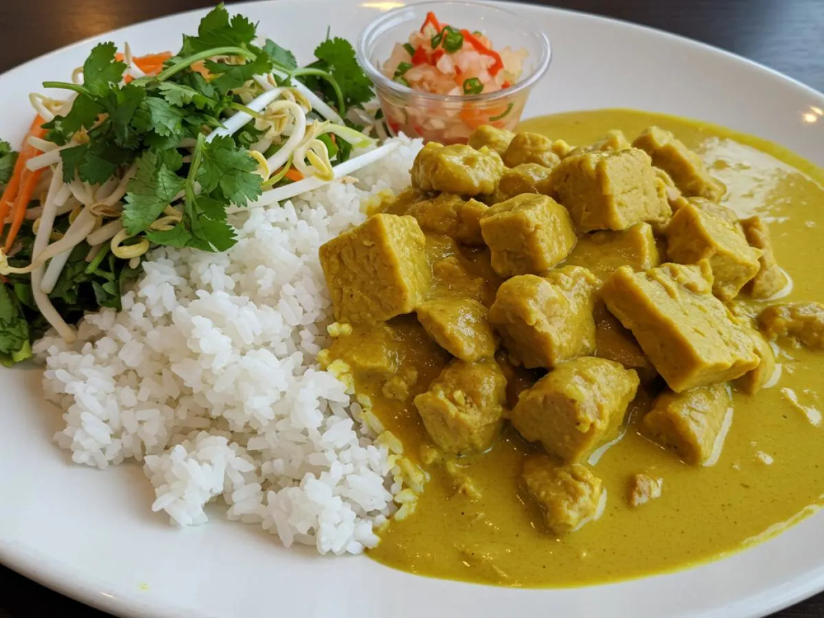 Thai Coconut Curry Seitan Bowl with Asian Salad and Vietnamese Relish Thai Coconut Curry Seitan Bowl with Asian Salad and Vietnamese Relish