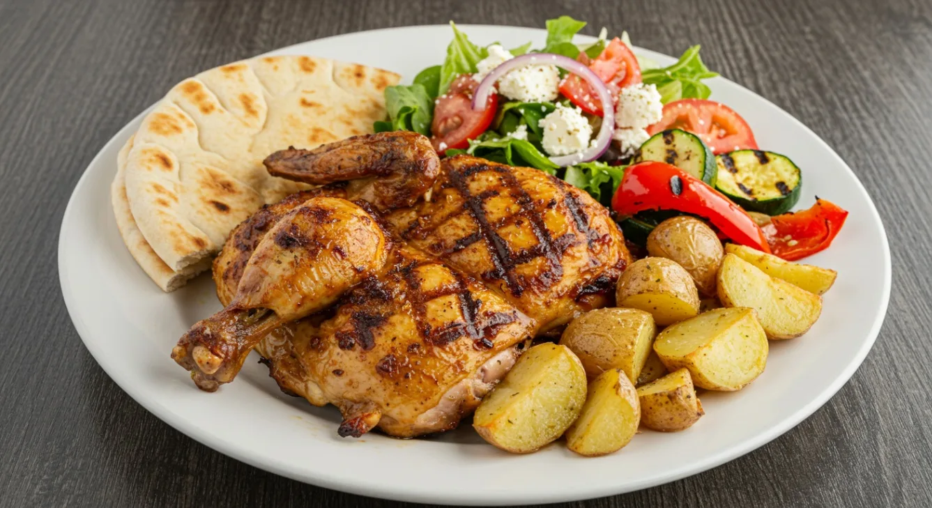 Half Chicken with Potatoes and Grilled Veggies
