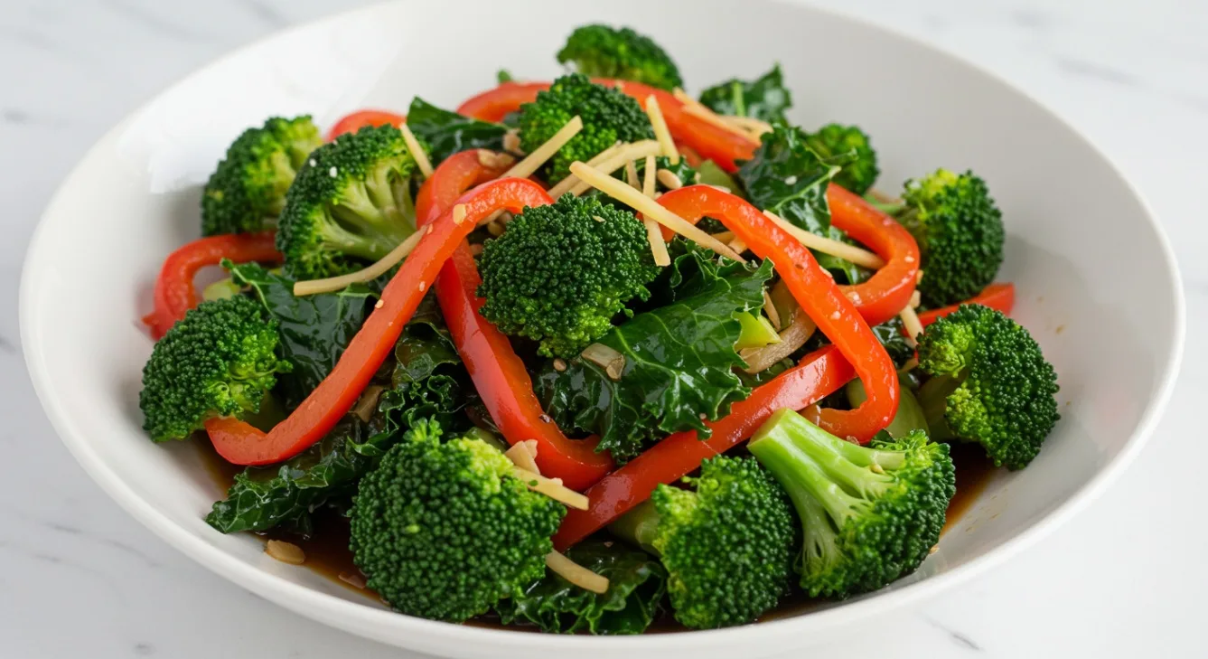 Kale Broccoli Sautee with Red Bell Peppers