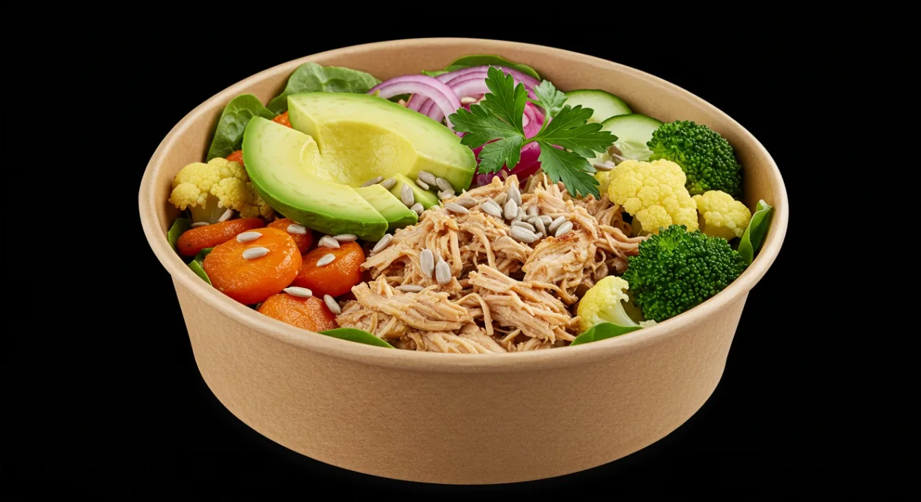 Light Carb Chicken Garden Bowl with Avocado with Lemon Thyme Sauce