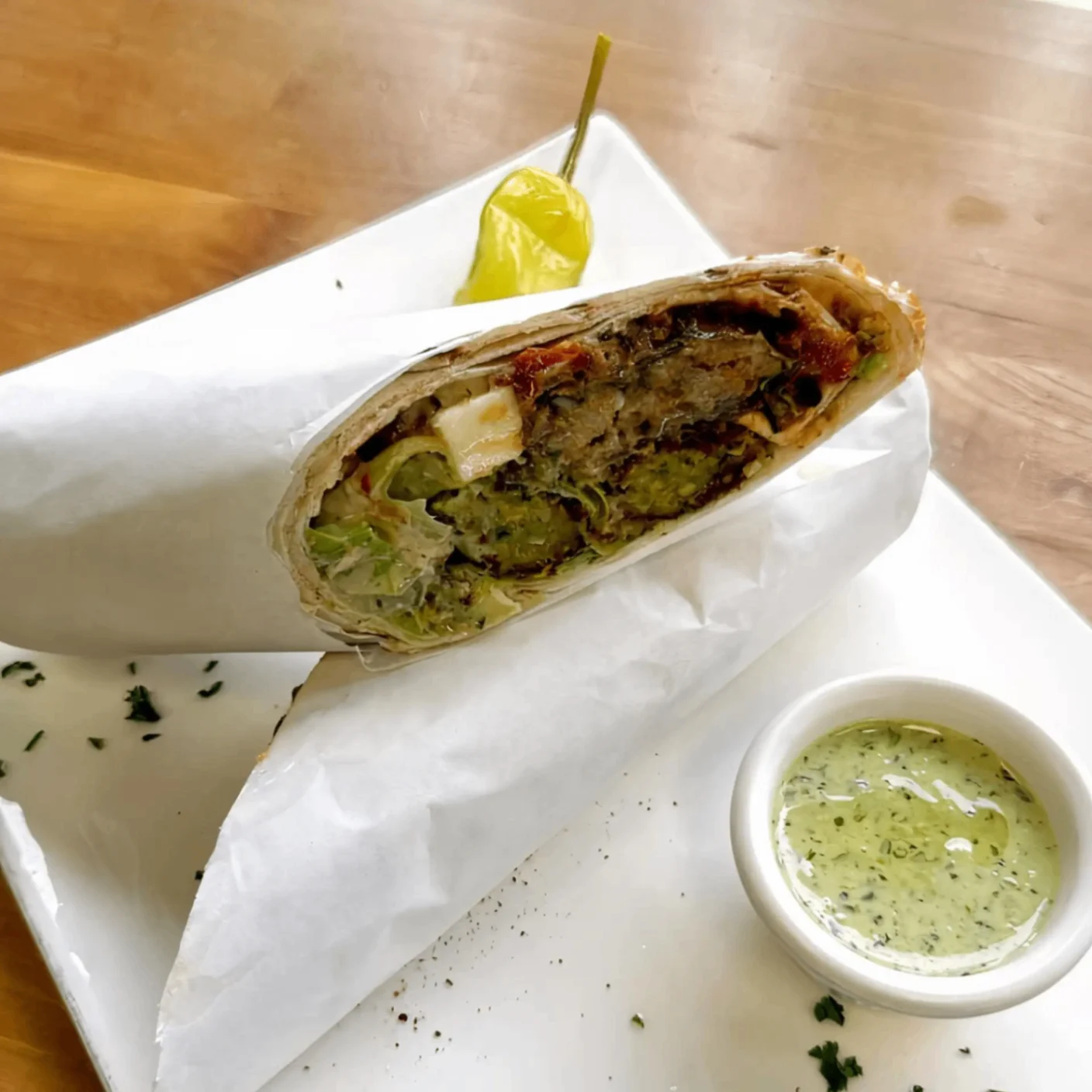 Veggie Pita Wrap with Side Salad