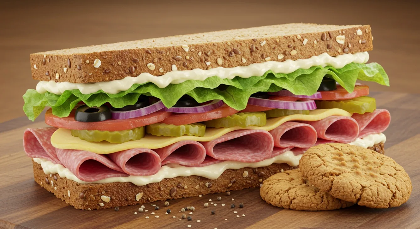 Salami & Provolone Sub on Whole Grain Wheat & Peanut Butter Cookie (No Tomatoes)