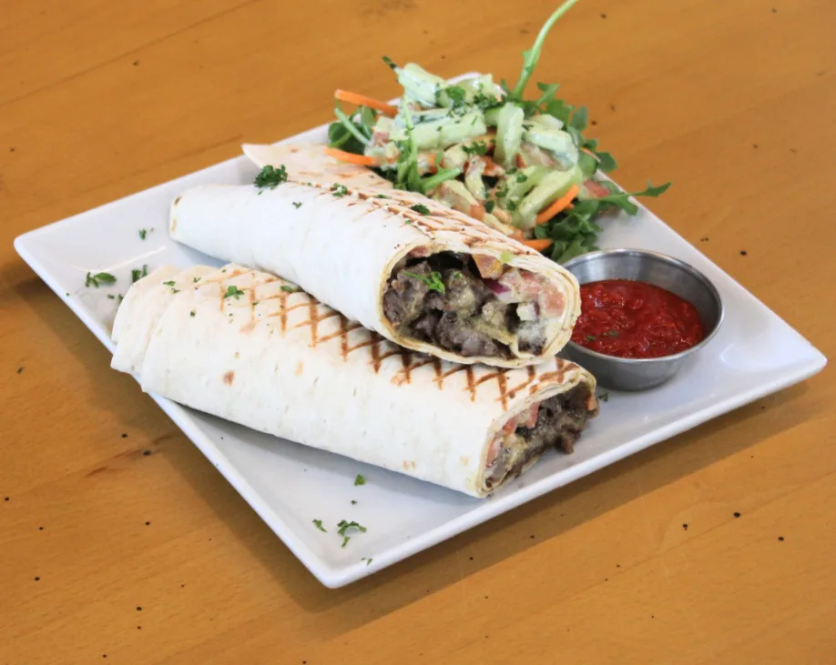 Steak Shawarma Wrap and Side Salad
