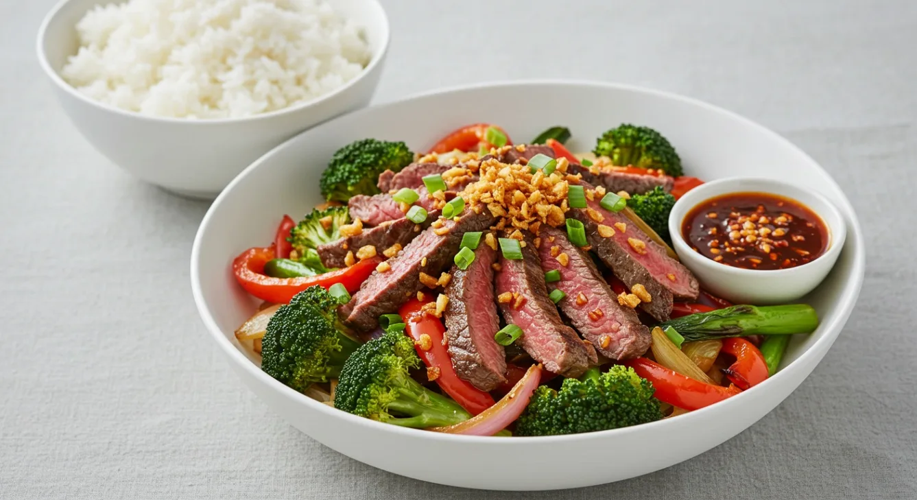 Chili Garlic Flank Steak with Rice