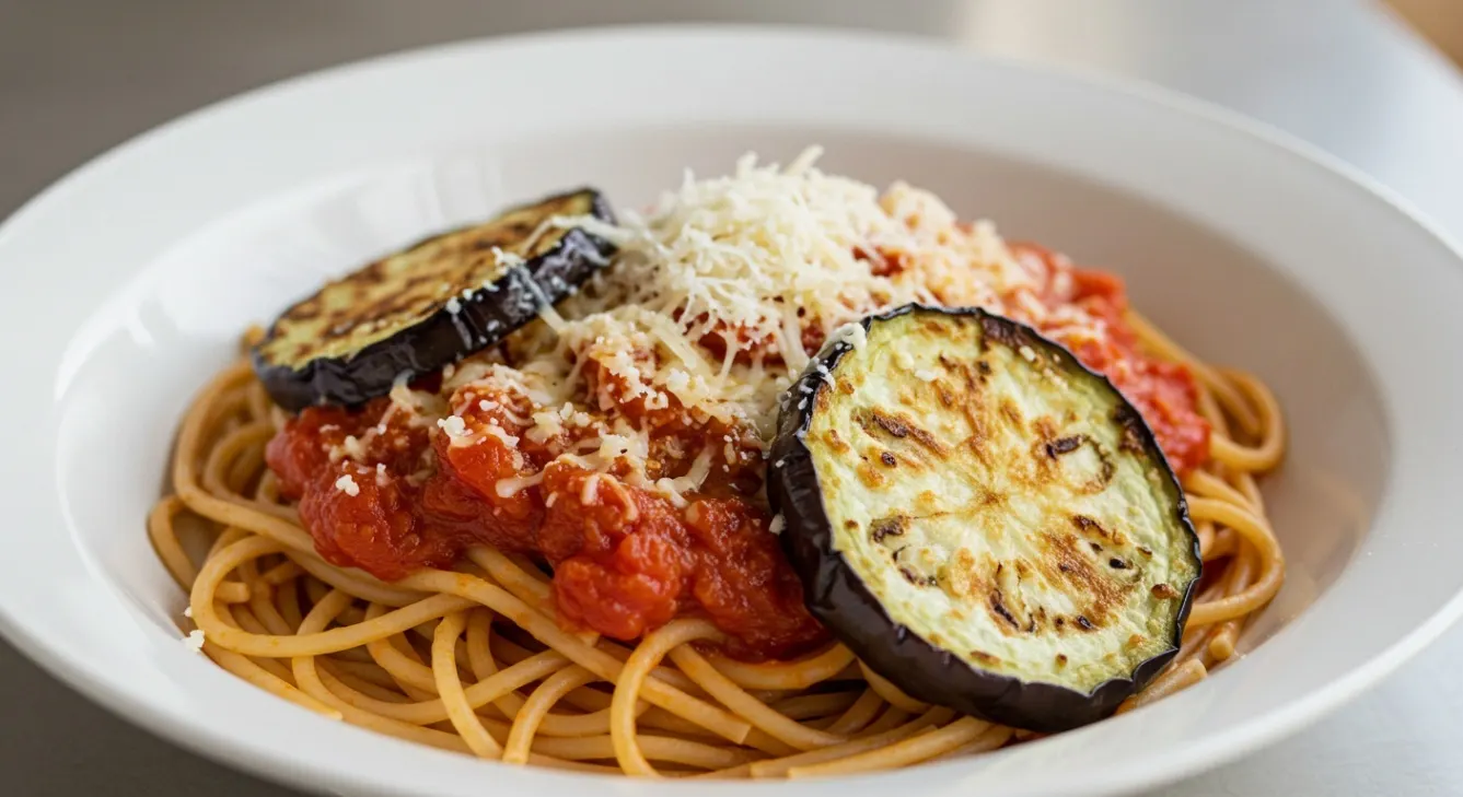 Gluten Fee Eggplant Parmesan Pasta with Side Salad