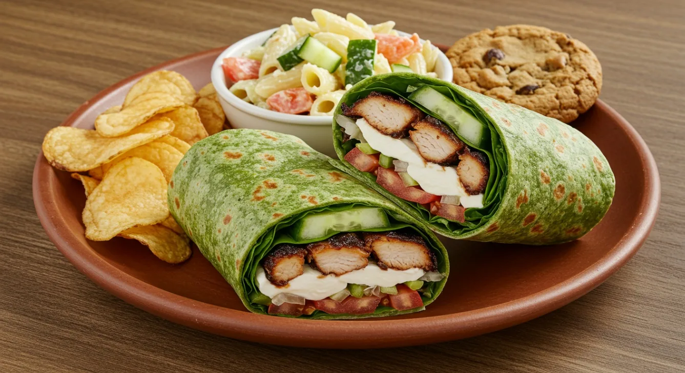 Jerk Chicken Wrap and Pasta Salad Meal