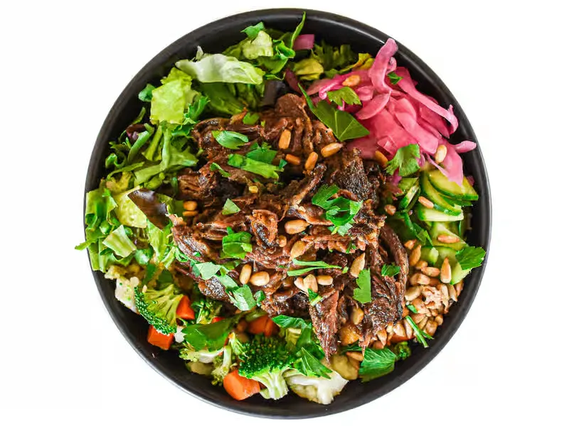 Light Carb Wagyu Beef Garden Bowl with Avocado and Smoky Chipotle Sauce